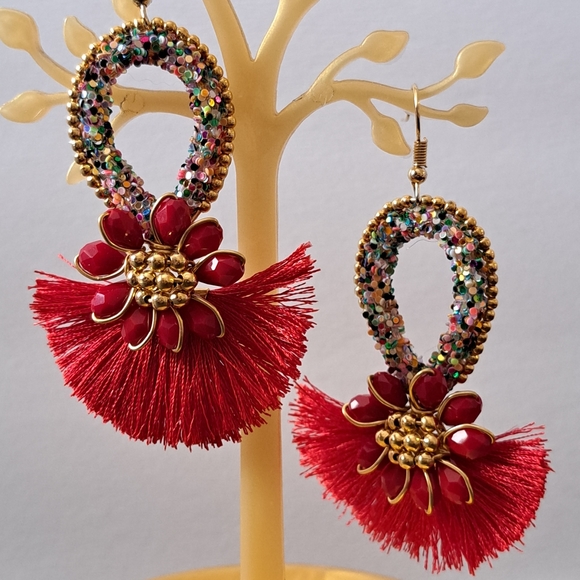 Earrings color Red 100%hand made - Picture 1 of 2